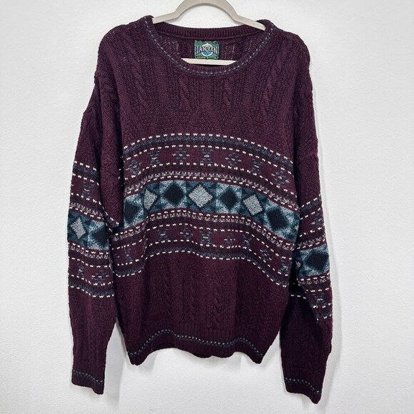 Vintage Jantzen Purple Geometric Print Eclectic Grandpa Oversized Sweater Men XL - Picture 1 of 8